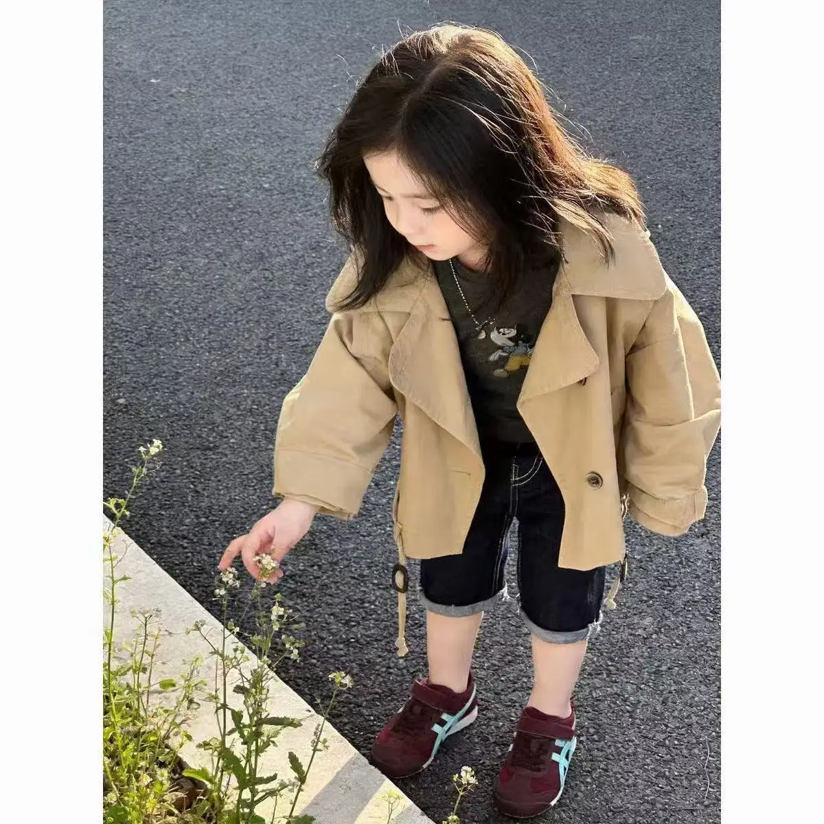 

Girls Windbreaker Coat Spring and Autumn New Style Children's Stylish Versatile Casual Hooded Single breasted Jacket
