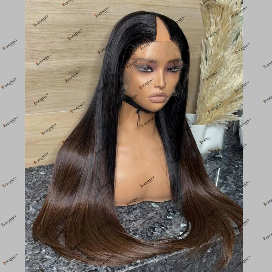 

Ombre Коричневые Шелковистые Прямые Человеческие Волосы Дешевые Парики U-образной Части для Женщин Бесклеевые Легко Носить Перуанские Волосы Реми 1x4 V Часть Парики 30 Дюймов