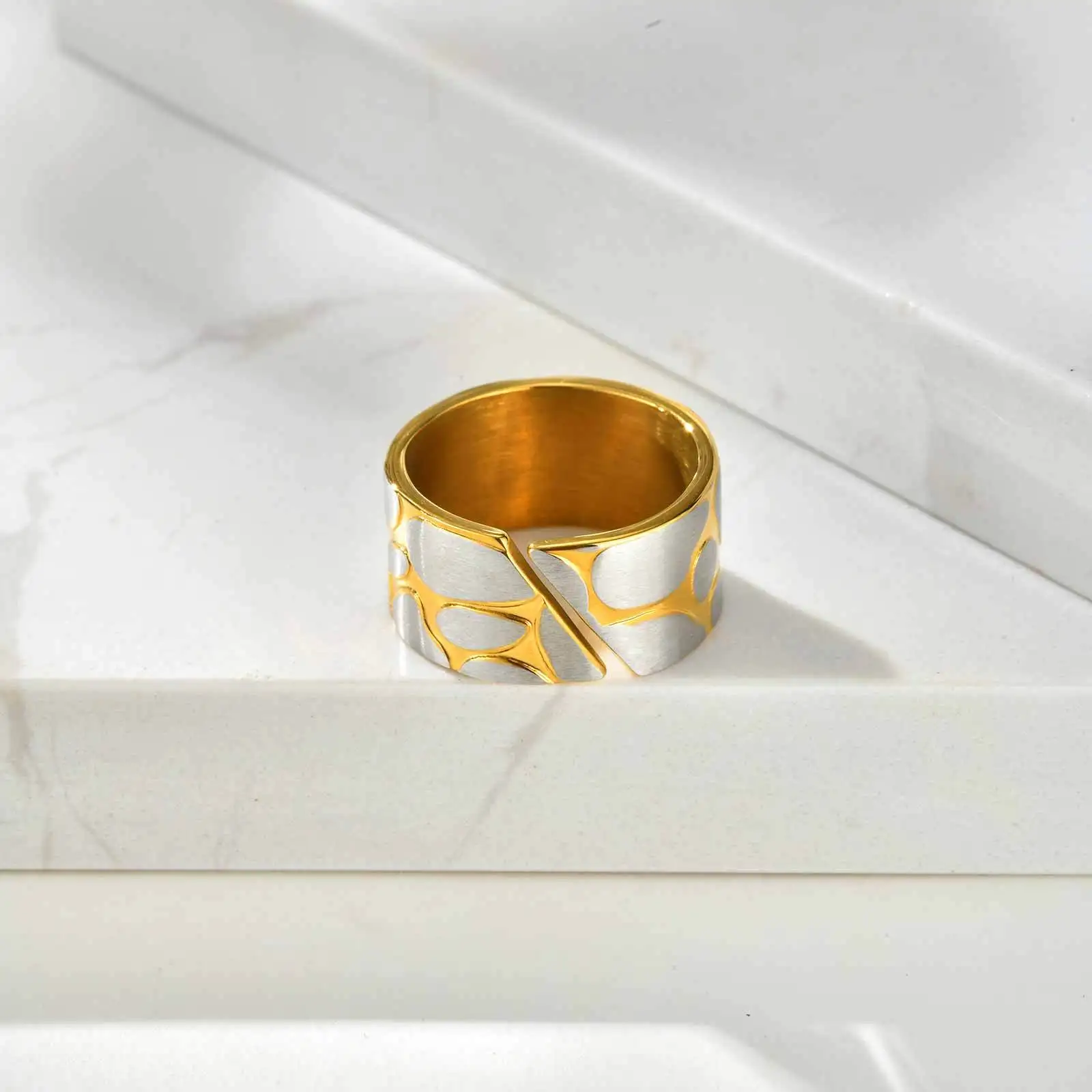 Vnox جديد الفولاذ المقاوم للصدأ غير النظامية مائل افتتاح حلقة بسيطة الشرير جولة خواتم الاصبع للنساء حُليات المجوهرات #5