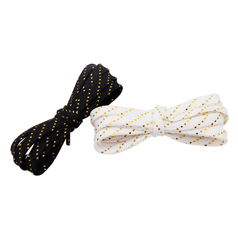 Weiou Lace 7MM Polyester String Canvas Leisure Street Walk Casual Sport Style Black White Flat Rope&Golden Metallic Yarn Strip