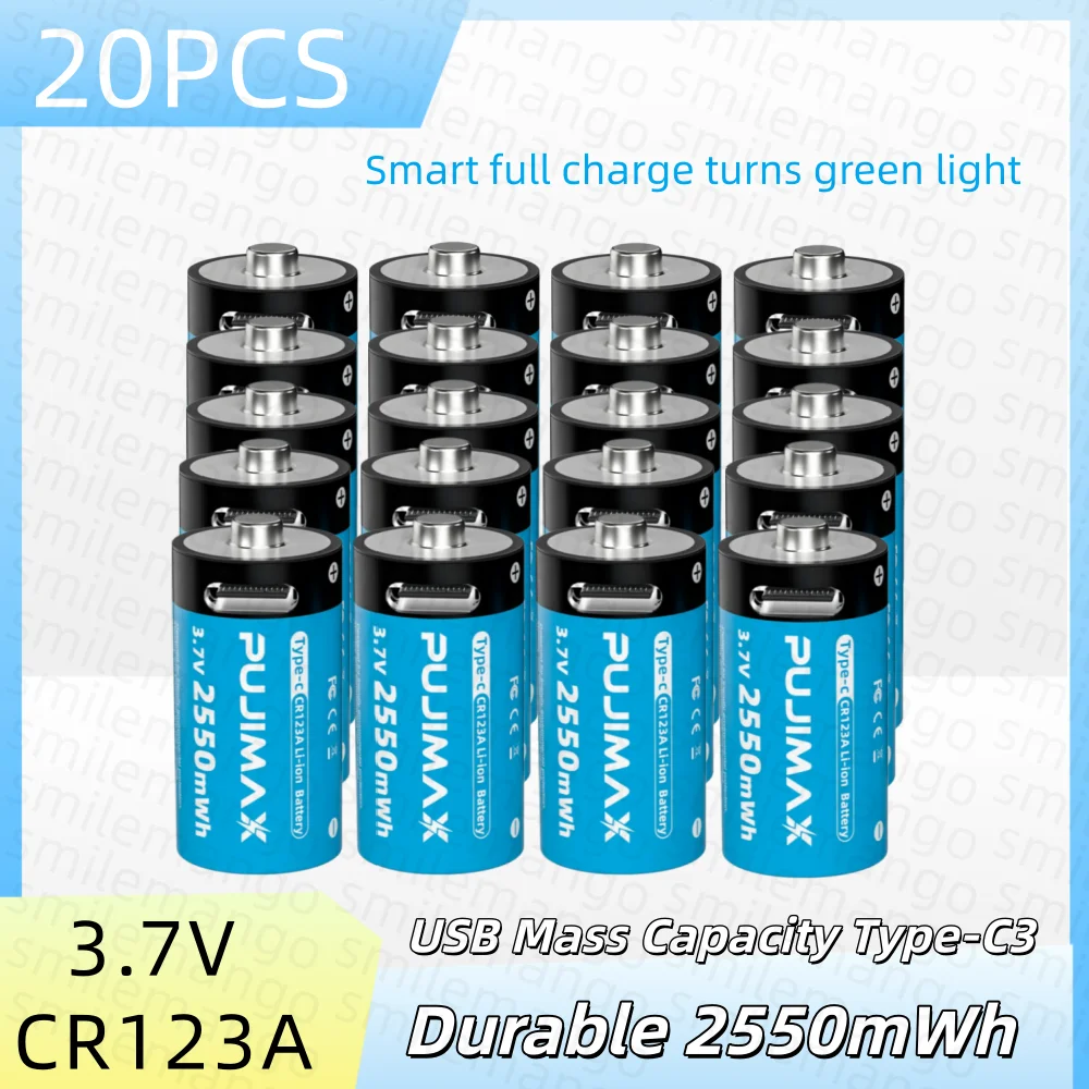 Type-C Rechargeable CR123A 2550mWh 3V Lithium Battery Rechargeable Battery High Capacity Portable Stable Output