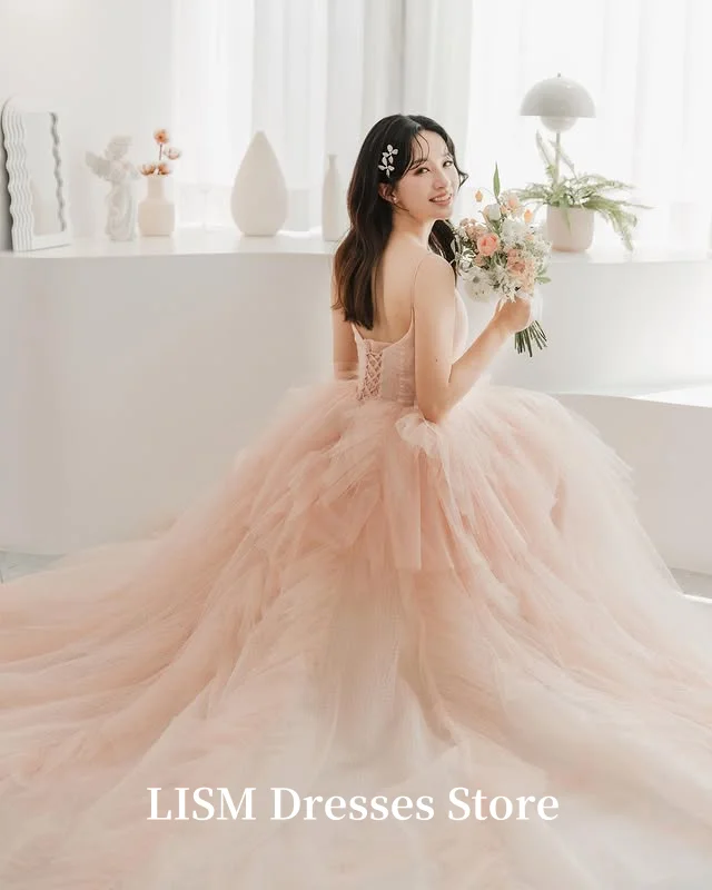 LISM สวีทฮาร์ทสีชมพูนางฟ้าชุดราตรีผ้าไหมทูลหรูหราชุดราตรีถ่ายภาพที่กำหนดเอง 저녁 드레สชุดปาร์ตี้