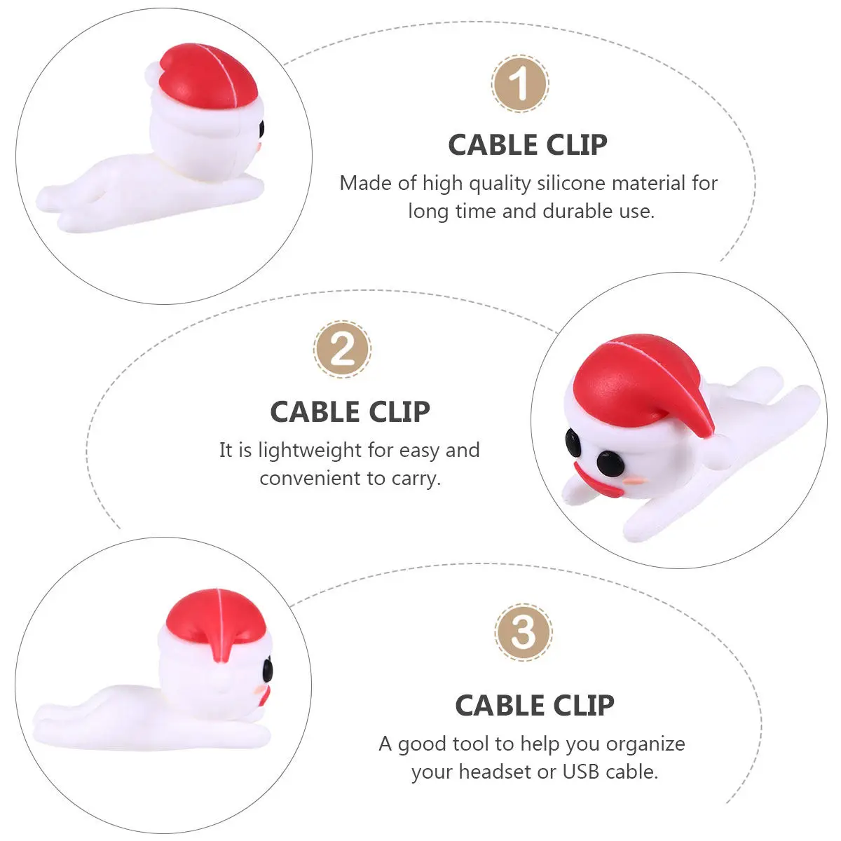 5Pcs Snowman Christmas USB Cable Clips Cartoon Data Line Protectors Charging Cable Savers Lightweight Silicone Cord Organizers