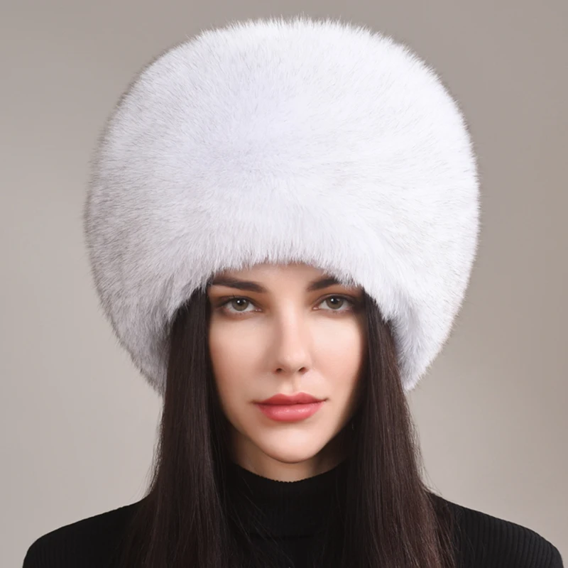 Thickened Snow Outdoor Russian Style Winter Cap For Women Handmade Warm Fluffy Outdoor Female Natural Fox Fur Tail Ushanka Hat