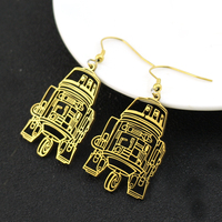 Classic Movie R2D2 Robot Cut Out Hollow Earrings Stainless Steel Gold Color Men Women Fans Exquisite Gifts ﻿