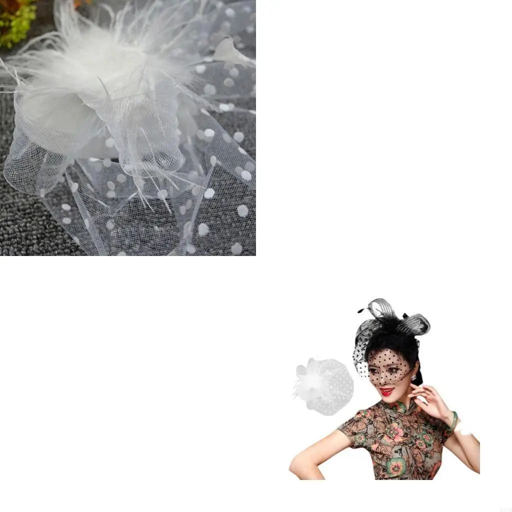 

Женская ретро-волновая точка, сетчатая вуаль, шляпа с пушистыми перьями, сплошной цвет, волосы аллигатора