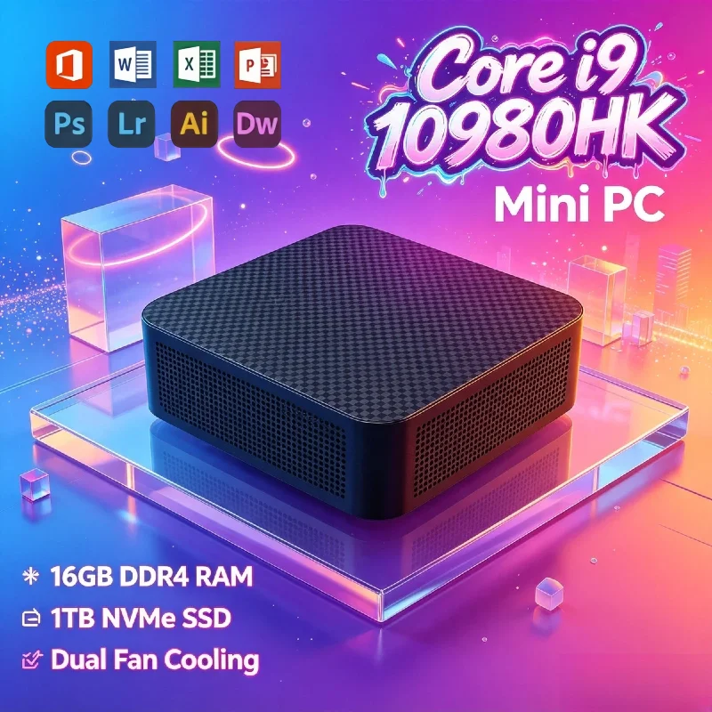 Intel Core i9 10980HK Mini PC 16GB DDR4 512GB NVMe SSD Triple 4K WiFi6 Silent Cooling Office Home Desktop 2026 Pro Max