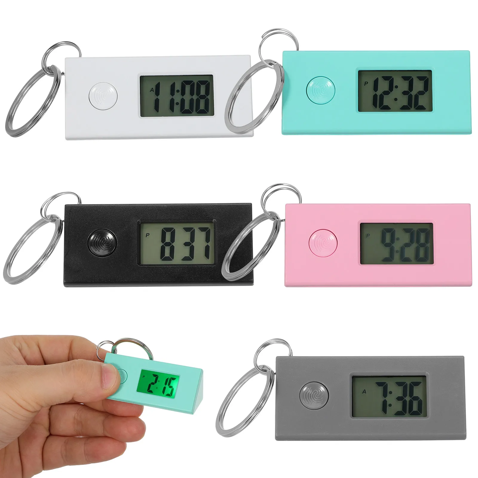 5Pcs Silent Electronic Watch Key Ring Digital Watch Triangular Design Non-Slip Button Luminous Night Time Reading Portable