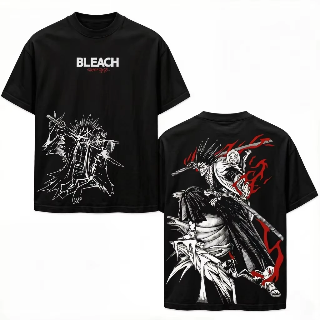 Zaraki Kenpachi BLEACH Anime Cotton T-shirt Unisex Summer Short Sleeve Fashion Oversized Unisex Streetwear Trendy Short Sleeves