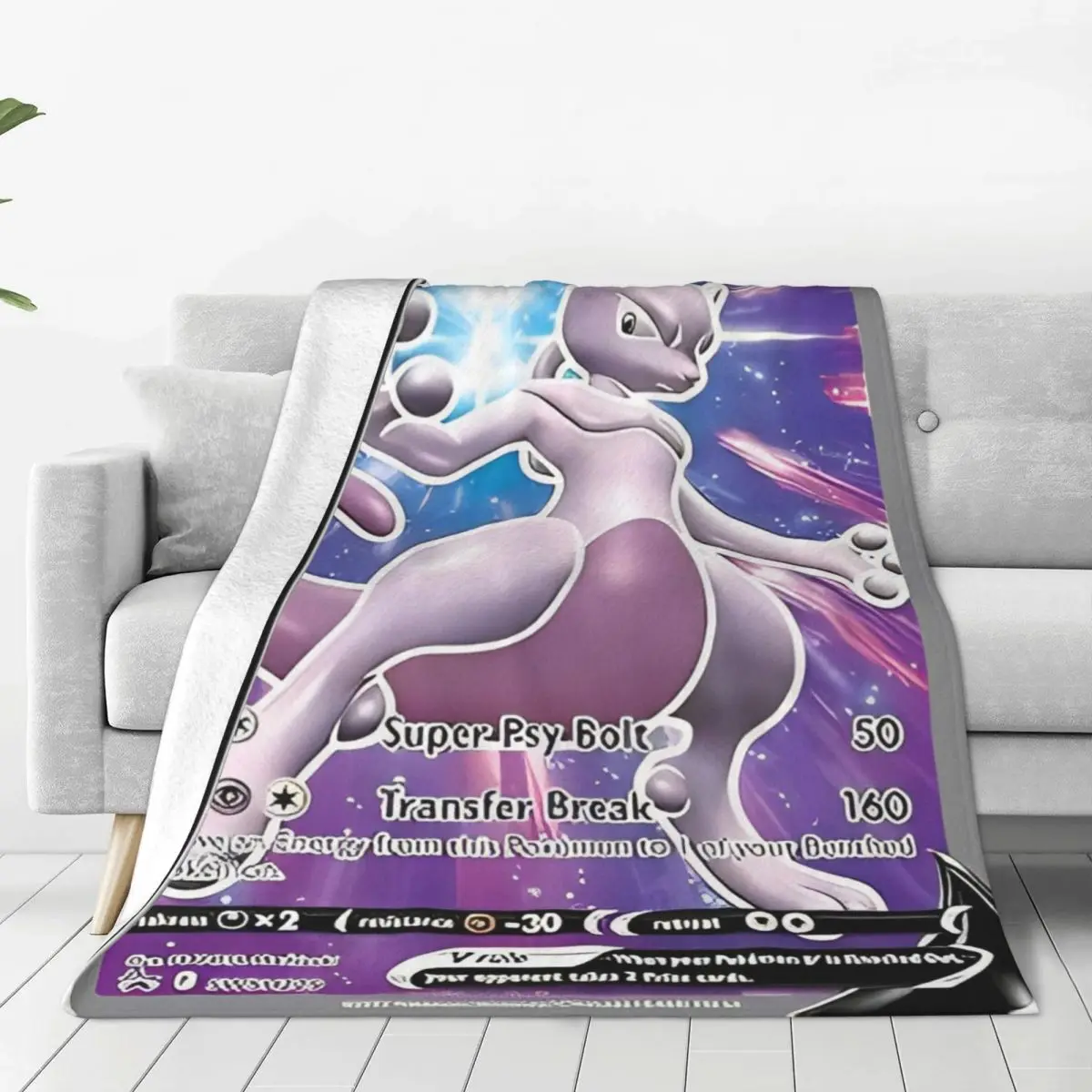 Warm Soft Blanket Airplane Travel Pokemon Anime Card Mewtwo Throw Blanket Flannel Bedspread For Couch Bed Print Sofa Bed Cover