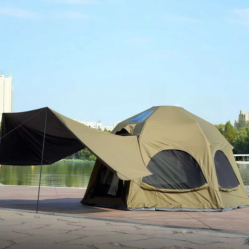Manufacturer Supply 4.5m Diameter Double Layer TC Cotton Snowproof 8.8 Camping Canopy Pole-Supported Sun Shade Waterproof