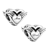 Authentic Angel Wings Mom & Dad Charm Bead Fit Original 925 Sterling Silver Pan Bracelet Necklace DIY Jewelry Gift For Women