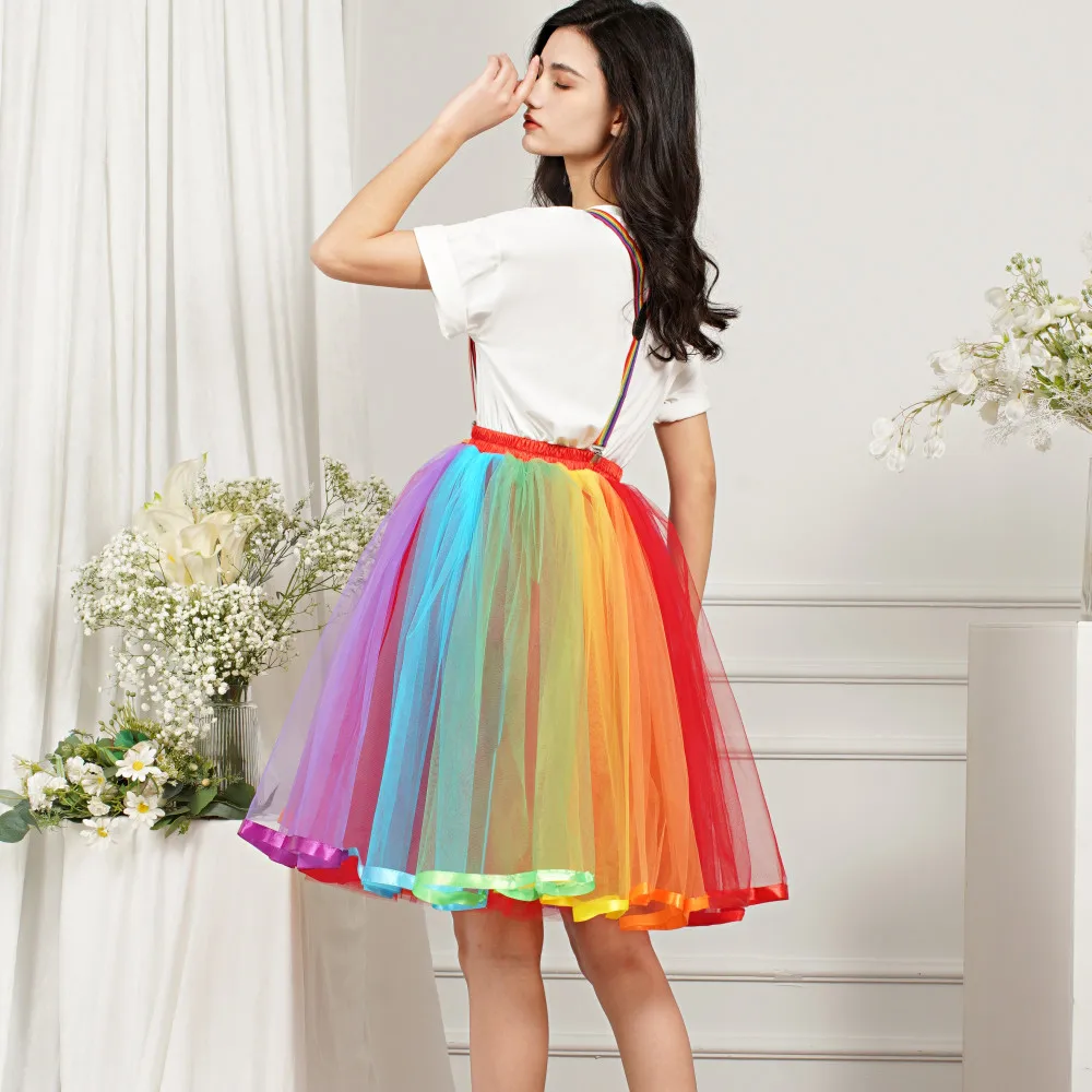 Vrouwen Rainbow Tutu Rok 5 Lagen Zachte Korte Tulle Mesh Pettiskirt Meisjes Kerstmis Halloween Cosplay Kostuums Festival Outfits