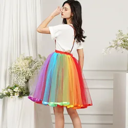 Women Rainbow Tutu Skirt 5 Layers Soft Short Tulle Mesh Pettiskirt Girls Christmas Halloween Cosplay Costumes Festival Outfits