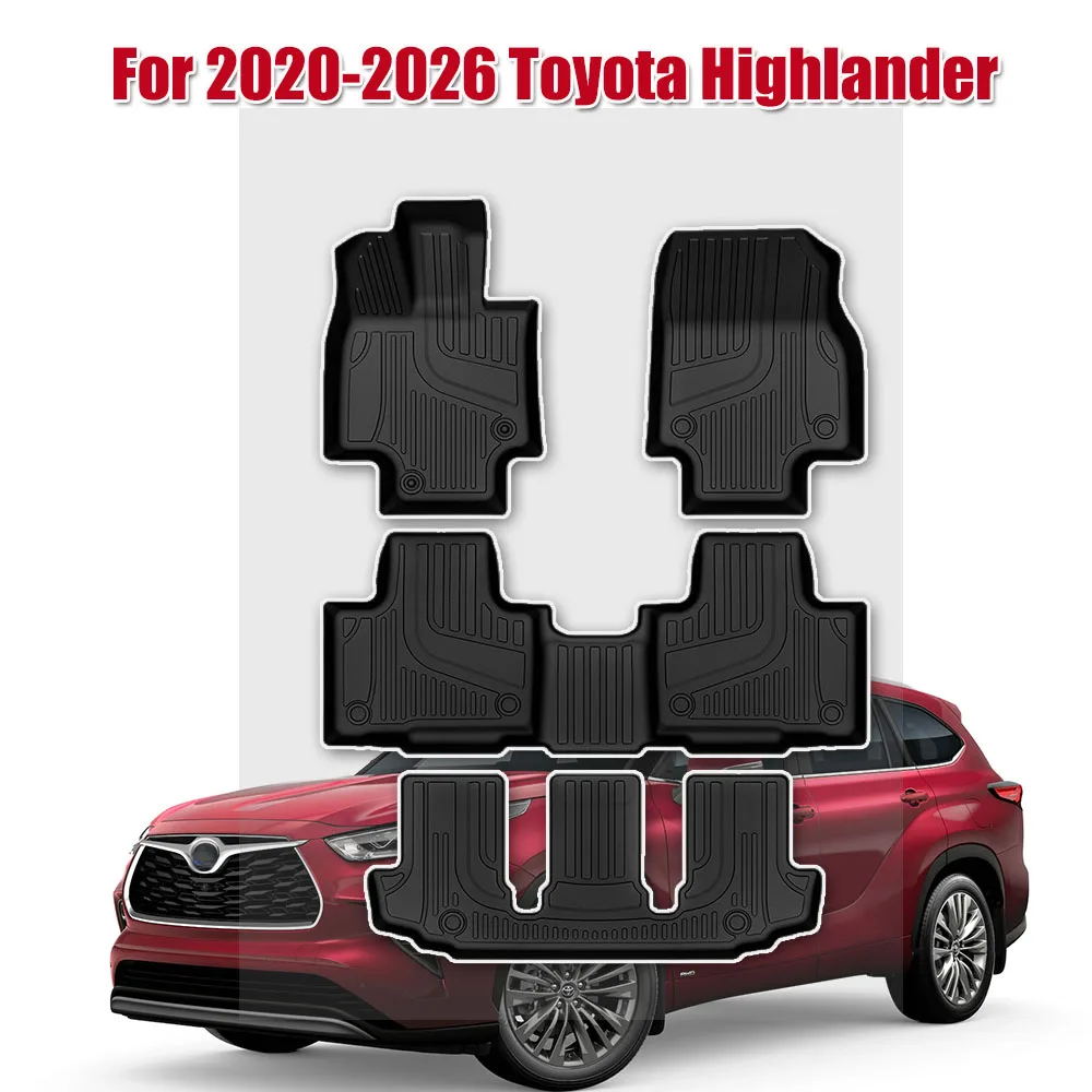 

Floor Mats for 2020-2026 Toyota Highlander (7 Seats Only): Heavy Duty TPE All Weather Protection Car Floor Mats - 3 Rows