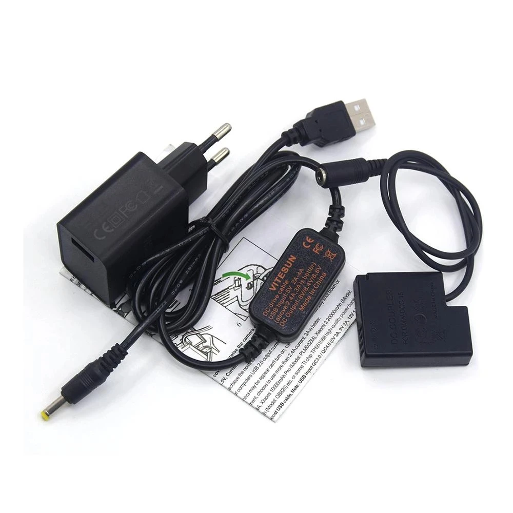 

QC3.0 USB Charger+USB Cable + DMW-BLH7E BLH7 Dummy Battery DMW-DCC15 For Lumix DMC-GM1 GM5 GF7 GF8 GF9 LX10 LX15 Camera