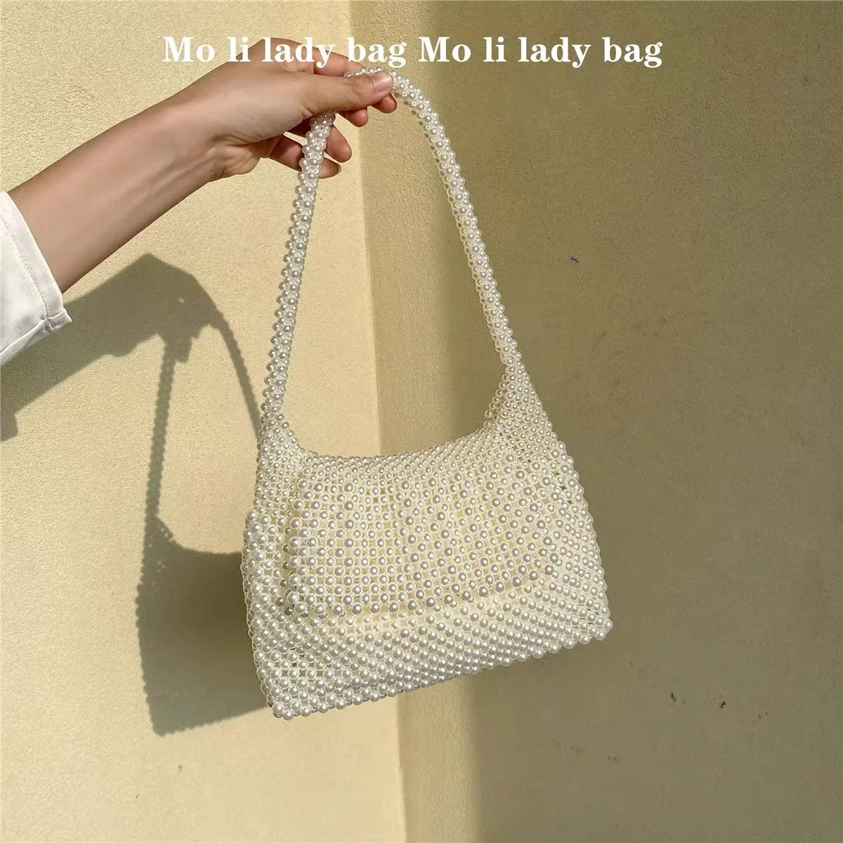 Pearl Beading Woven Handmade Hobo Bag Shoulder Bag Women Fashion Hanbag Lady Purse Holiday Vacation Casual Bag Underarm Bag