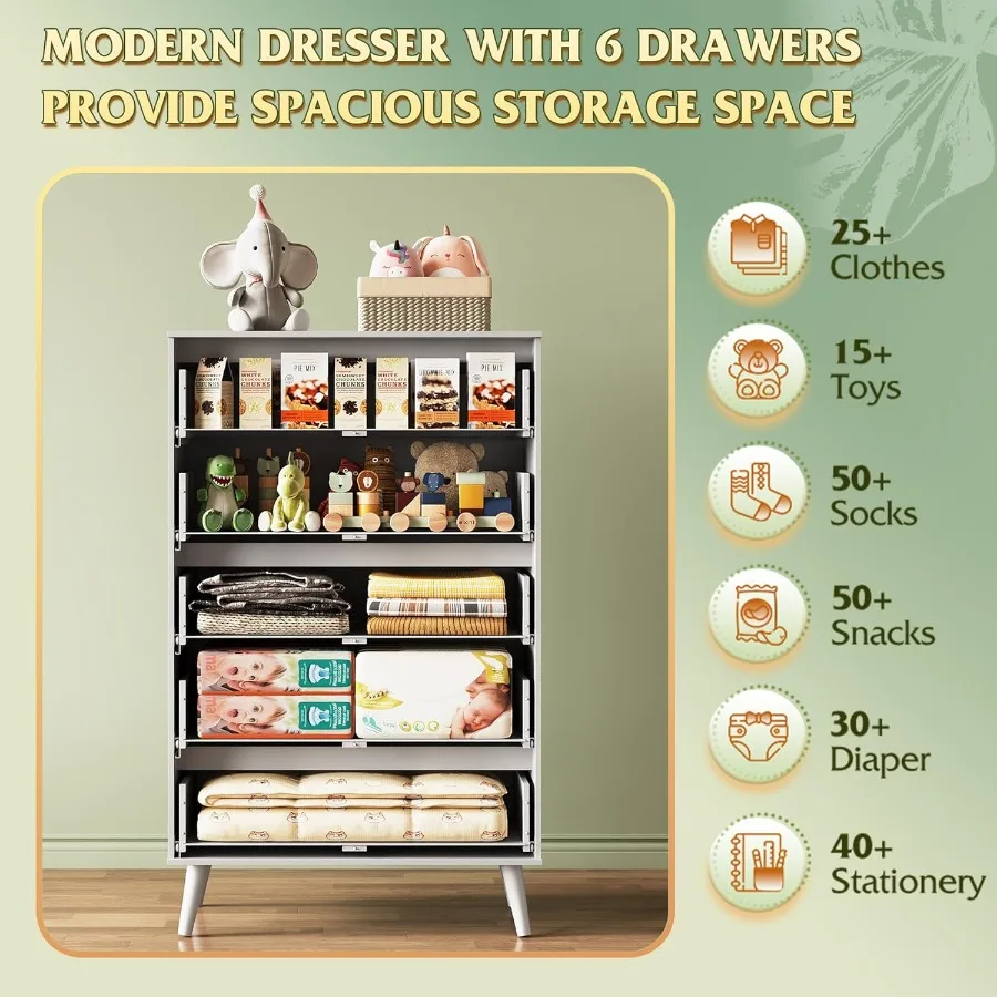 خزانة ذات 5 أدراج لغرفة النوم، خزانة خشبية طويلة مع لمسة نهائية بيضاء، مقابض معدنية قوية، منظم تخزين مثالي لغرفة المعيشة #4