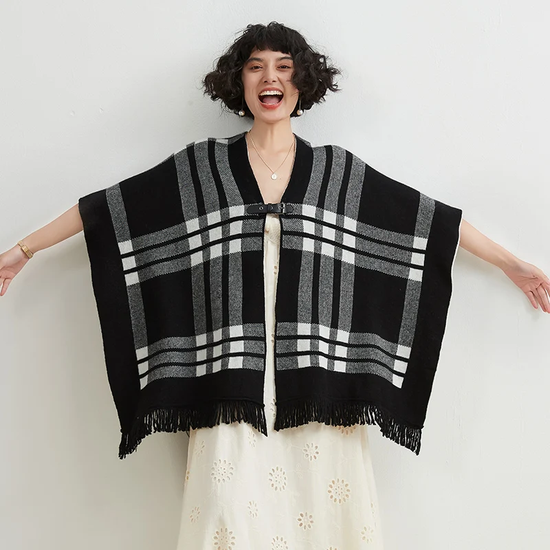 Double-Sided Cashmere Shawl, Double-Sided Cloak, Classic, Lamb Wool, England Plaid, Light, Luxury