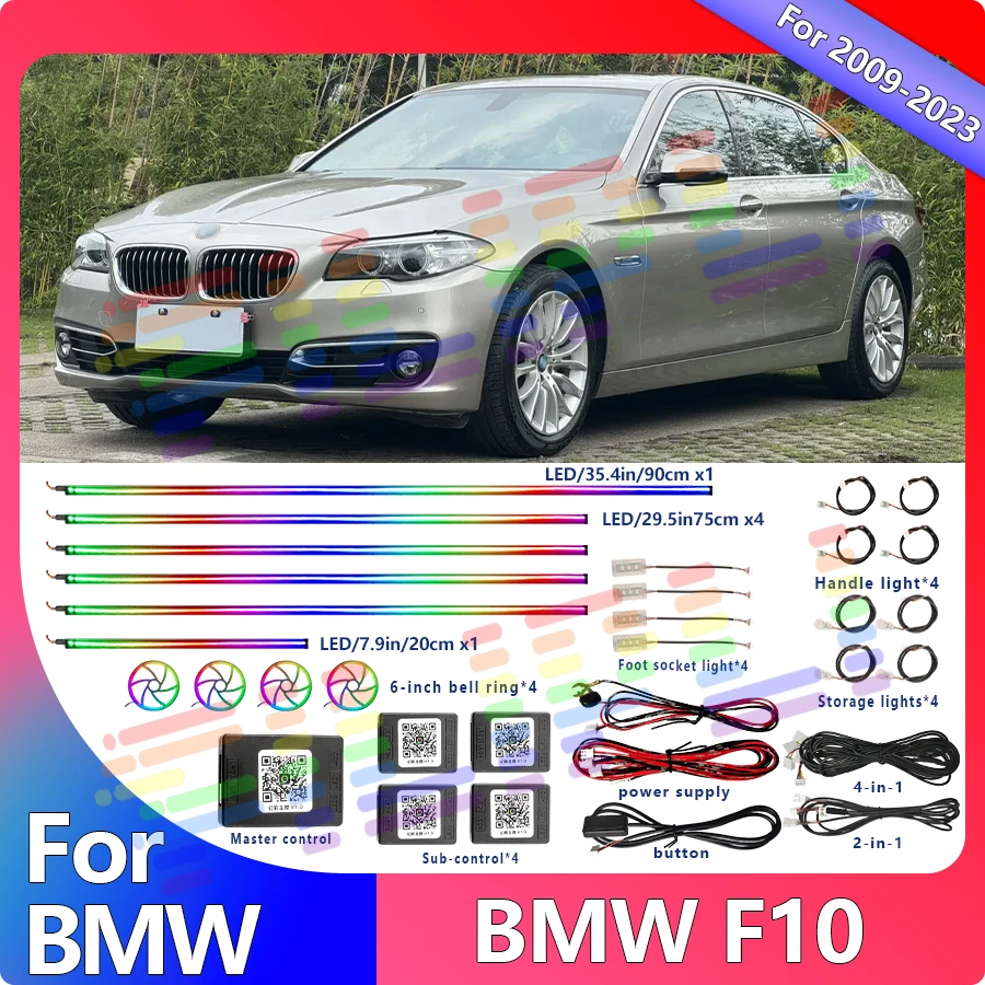 

Bmw F10 декоративная атмосферная лампа 64 128 цветов RGB симфонический автомобиль 6/14/22 дюймов окружающее освещение интерьерная акриловая направляющая светодиодная лента