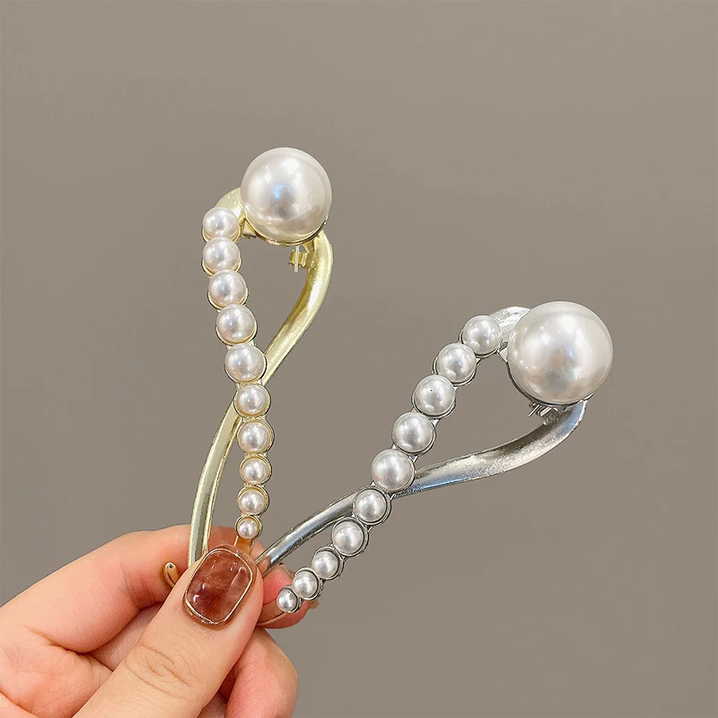 Korean Metal Geometric Pearl Hair Clips Hairpins Fashion Sweet Ponytail Clip Barrettes Hairgrips Headwear Women Hair Accessorie