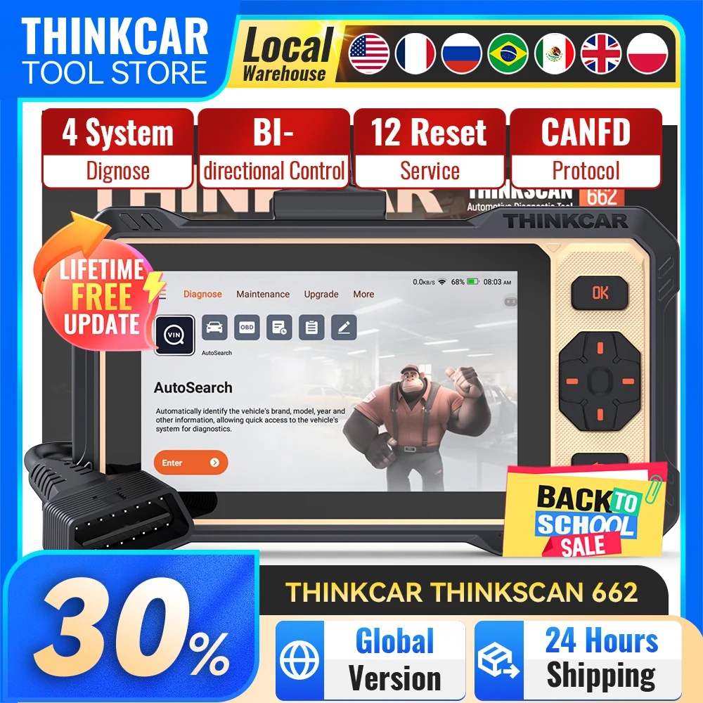 Thinkcar Thinkscan 662 Diagnostic Tools 4 System OBD2 Scanner 12 Reset Lifetime Free Update BI-Directional Control Car Scan Tool