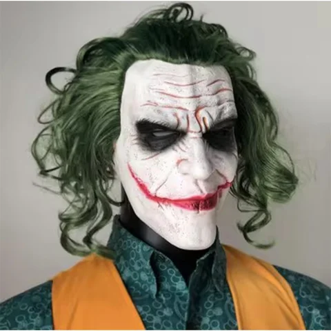 Il cavaliere oscuro Joker maschera festa di Halloween unisex adulto cosplay maschera a pieno facciale in lattice copricapo puntelli per spettacoli di scena ﻿