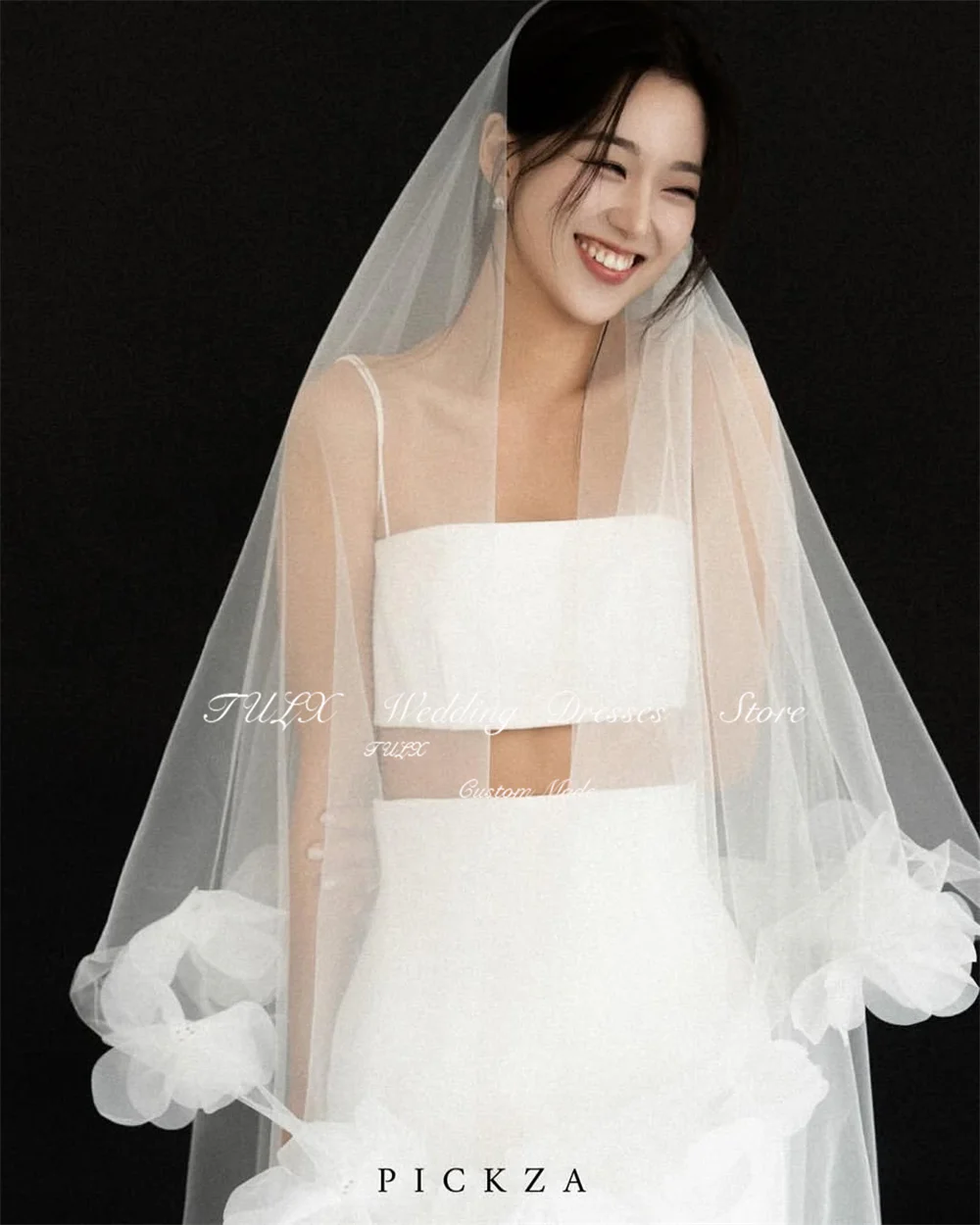 TULX Einfaches Spaghettiträgerkleid, 2 Stück, mit Schleier, koreanisches Hochzeitsfotokleid, gerade, bodenlange Brautkleider ienia Turismo Apa Özelleştirilmiş 2025