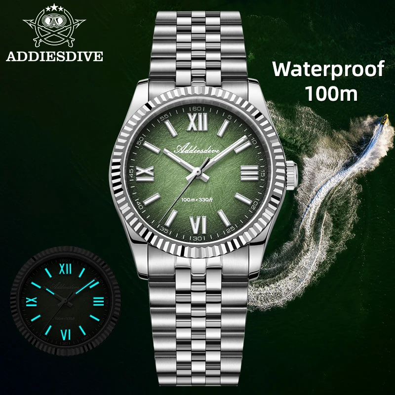 

ADDIESDIVE VH31 Quartz Watch Ultra Thin Sapphire Glass 75 Tooth Bezel Roman Markers BGW9 Super Lume 316L Stainless Steel Strap