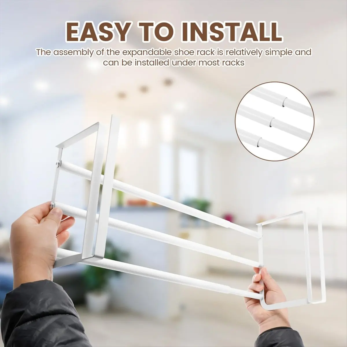 N14R Top Expandable Hanging Shoe Rack, Retractable Shoe Shelf, Hanging Under Shelf Storage and Organization, Adjustable Holder A