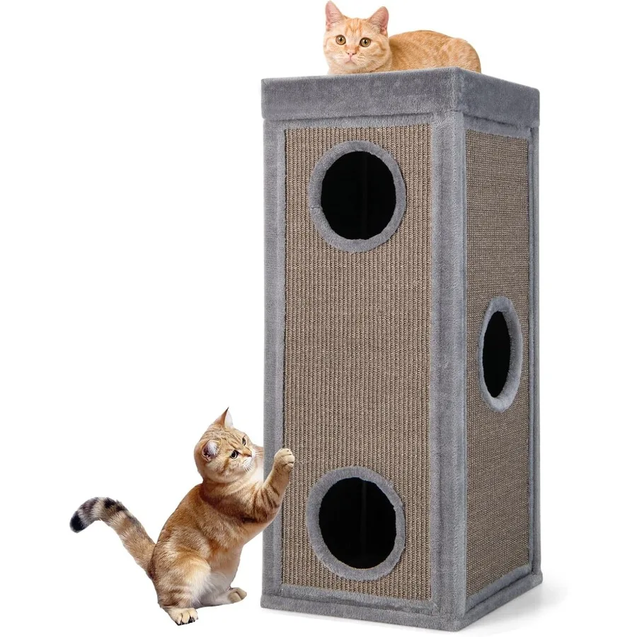 

4 Story Cat Tree Condo 39 Inch Multi-Layer Cat House with Sisal Scratch Pad 3 Hideaways Removable Soft Top Plush Bed Barrel-Sha