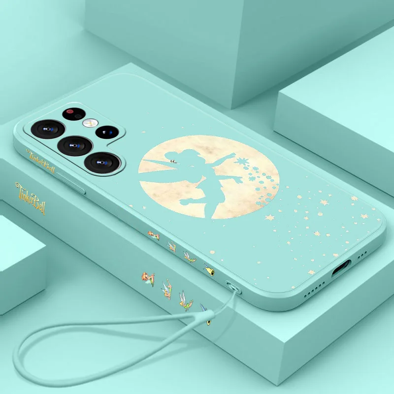 لطيف ديزني تينكر بيل جراب هاتف لسامسونج S10 S20 S21 S22 S23 S24 زائد لايت الترا FE السائل اليسار حبل لينة سيليكون Funda