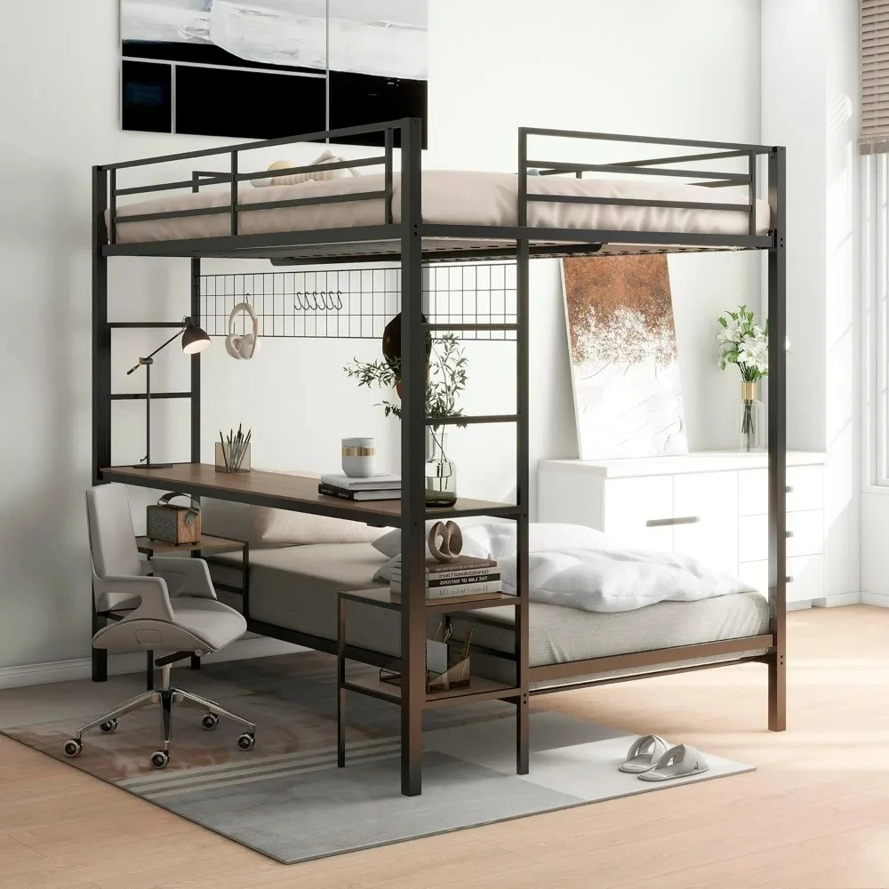 

Full Over Twin bunk Bed with Desk, loft Bed with Desk and Shelves, Full Over Twin Metal Bunk Beds with Charging