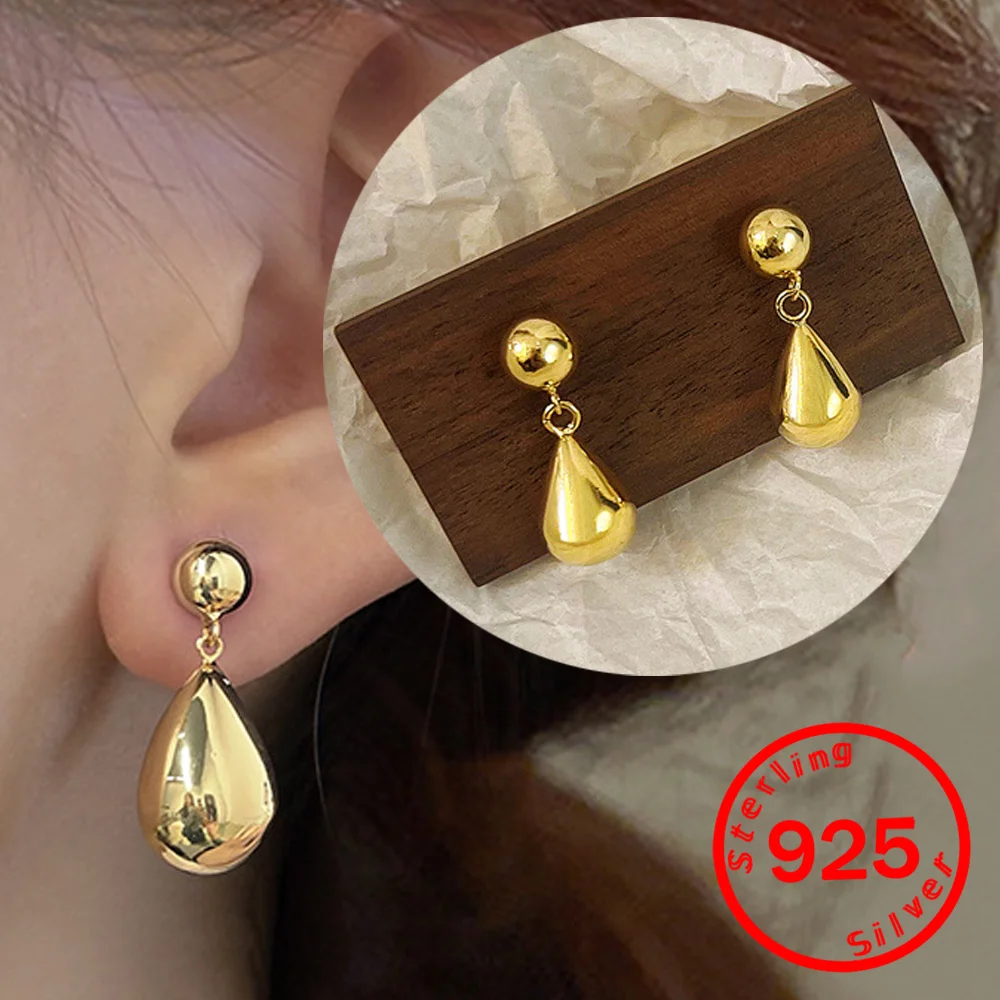 

925 Sterling Silver Earrings for Women Elegant Water Droplet Pendant Trendy Charms Large Jewelry Girls Drop Earrings Female 2025