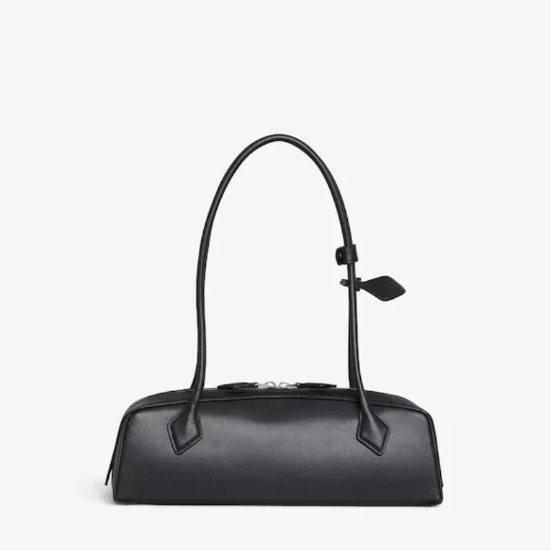 Le Teskel Handbag In Cowhide 2024 New High Quality Tubular Handles Shoulder Bag Women Famous Brands Elongated Shape Female Bags