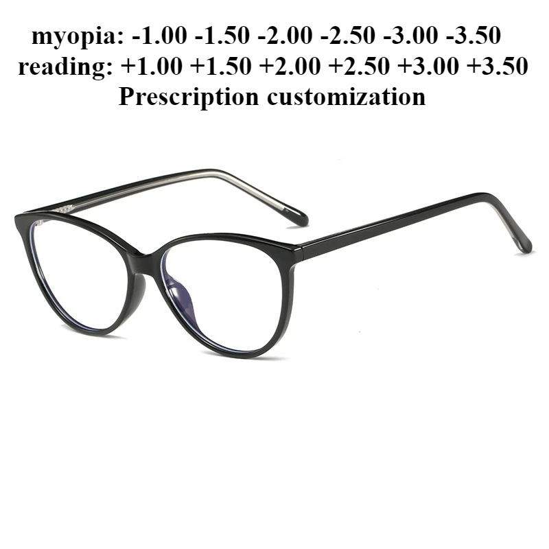 

53mm Women's Cat Eye Ultra-light TR Custom Prescription Glasses with Different Degrees and Blue Light Blocking Reading Glasses