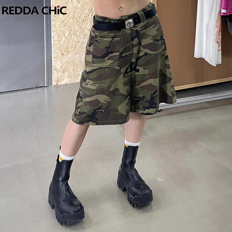 

REDDACHiC 90s Retro Camouflage Baggy Jorts Women Loose Casual Denim Shorts High Waist Wide Leg Cargo Pants Grunge Y2k Streetwear