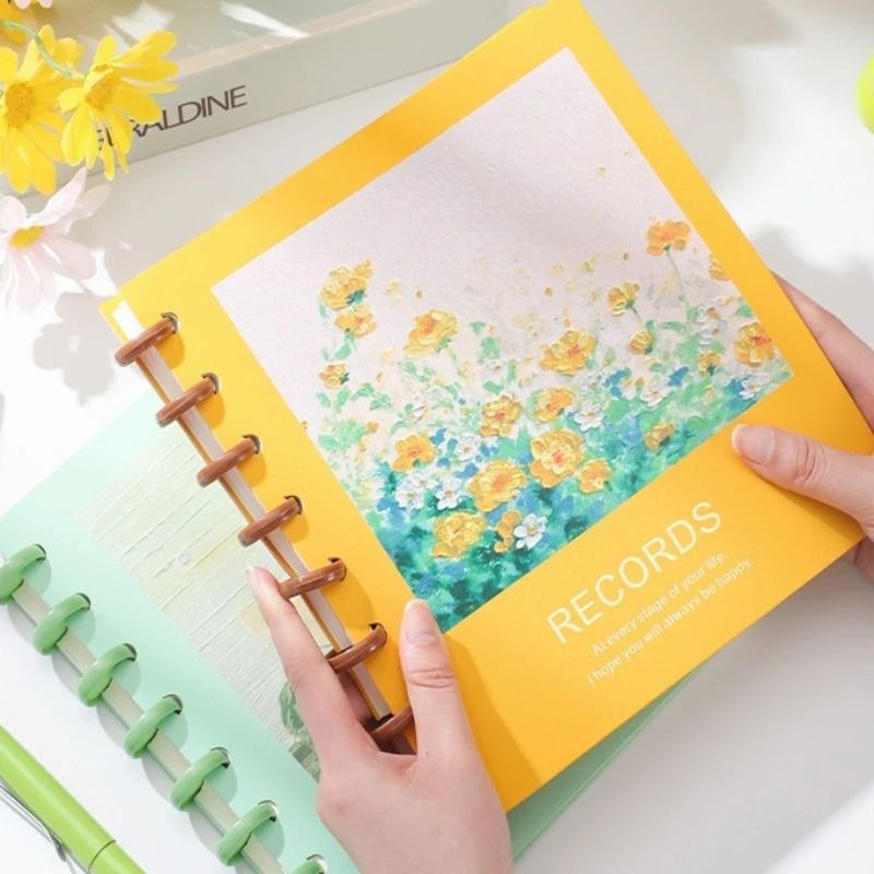

1pc Mushroom Button Ring Binder Notebook Loose Leaf Journal School Supplies Teacher Gift Oil Painting Style Art