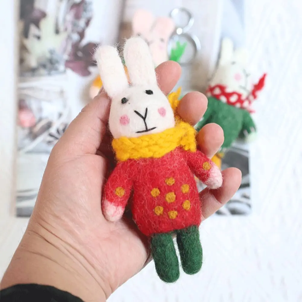 Small Fresh Cute Cartoon Doll Keychain Plush Wool Felt Car Keychain Small Props Rabbit Bag Hanging Couple Gifts