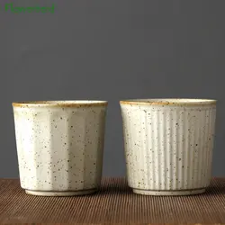 Coarse Pottery Tea Cup Vertical Stripes Teaware Handmade Retro Water Cup Japanese Handheld Office Ceramic Coffee Milk Tea Cups