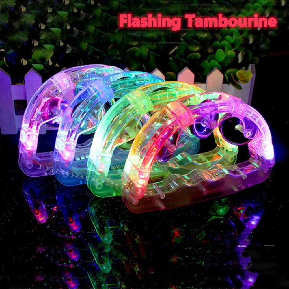 2Pcs LED Tambourine Sensory Toy Flashing Tambourine Musical Instrument Shaking Toys For Festivals Birthday Orff Instrument Parts