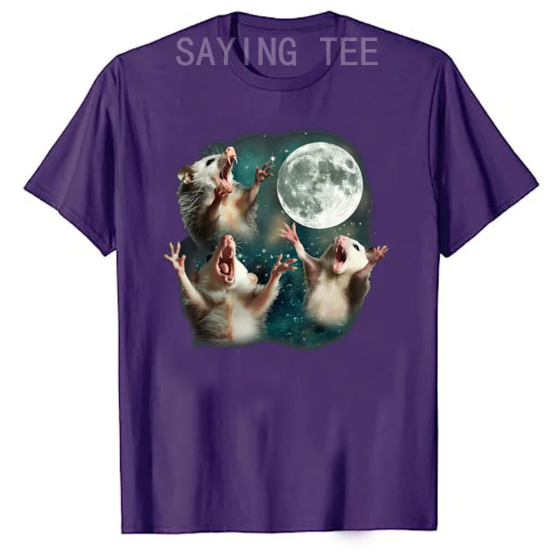 Three Possum Moon | 3 Opossum Funny Weird Cursed Meme T-Shirt Humor Funny Mysterious Mouse Mat Graphic Tee Top Joke Outfit Gifts