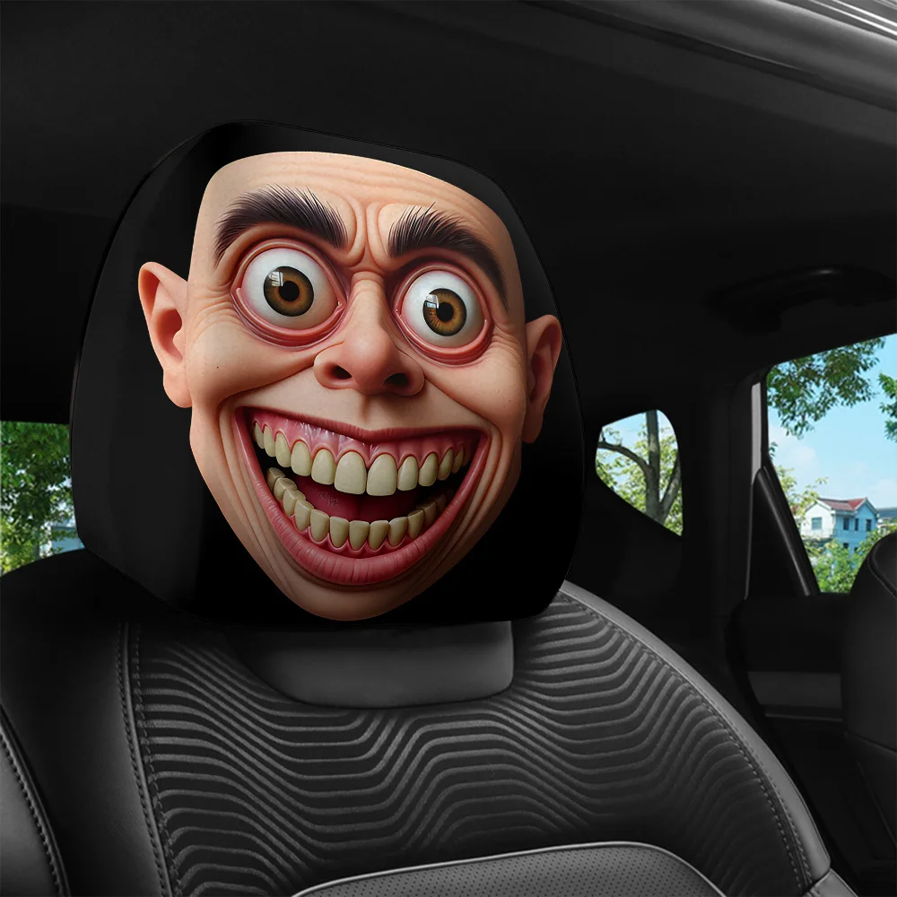 2pcs, Bald Head Fun Character Printed Car Headrest Covers,Easy to Install And Wash, Perfect Quirky Car Decoration