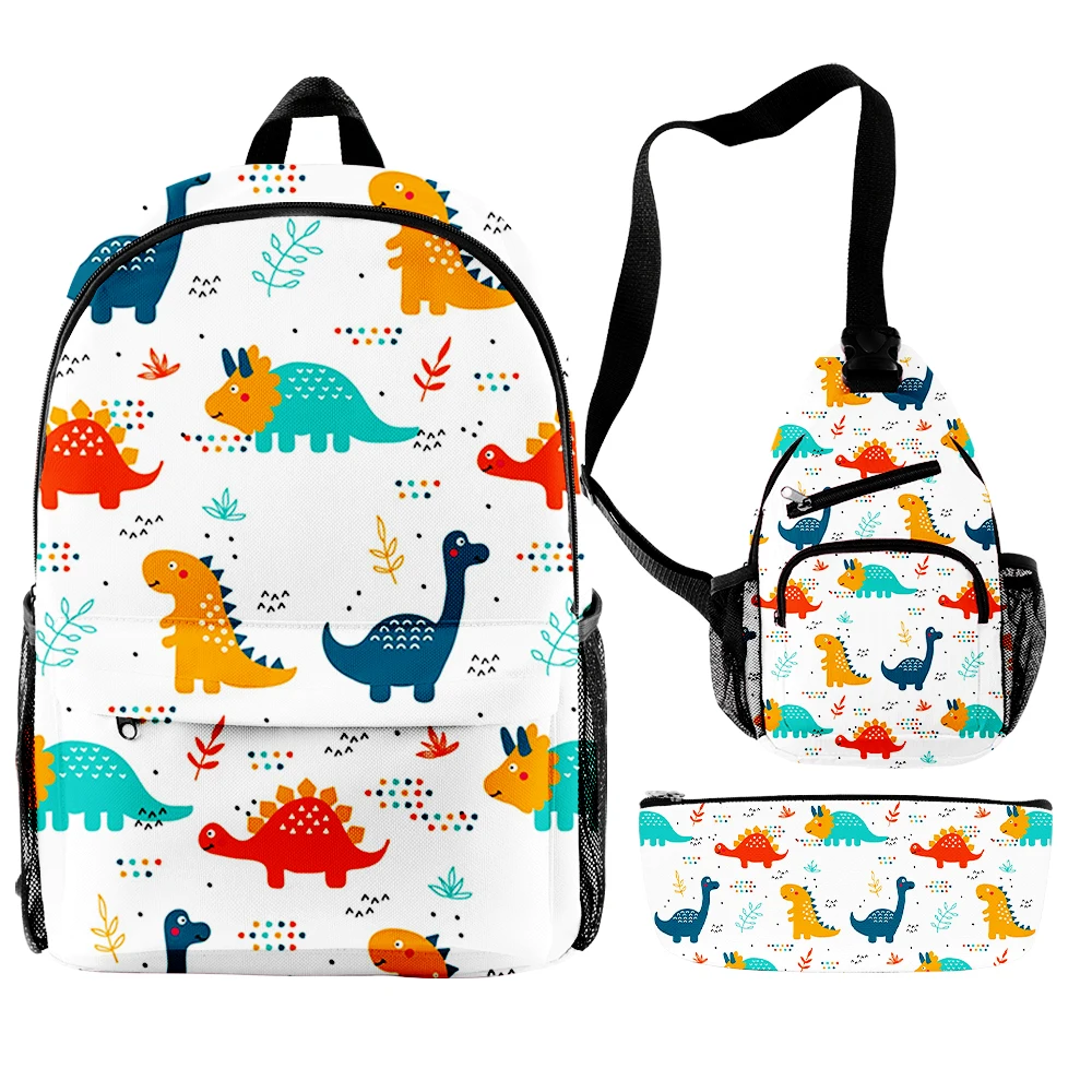 Classic Novelty Peculiar Harajuku Cool dinosaur 3D Print 3pcs/Set pupil School Bags Travel Laptop Backpack Chest Bag Pencil Case