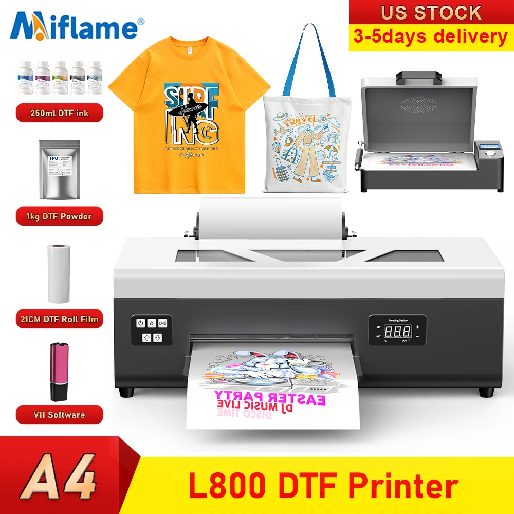 A4 DTF Printer For Epson L800 DTF Printer with Roll Feeder Directly to Film Transfer Printer For Fabric T shirt Printing Machine