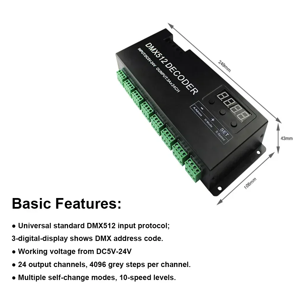 Digital 24CH RGB DMX512 Decoder, 3/4CH RGB RGBW DMX512 Decoder, 30CH RGB DMX Decoder DMX512 Controller DC12-24V For LED Strip