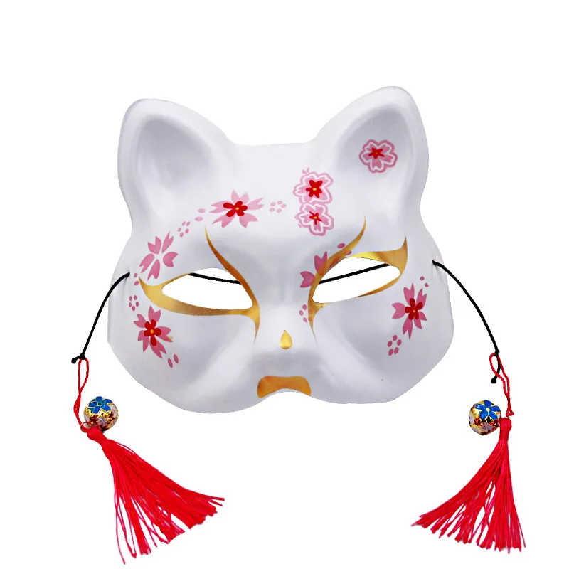

25pcs Neko Cat Mask Animal Japanese Traditional Cosplay Kabuki Fox Masks Hand Painted Cherry Blossom Half Masks Wall Decoration