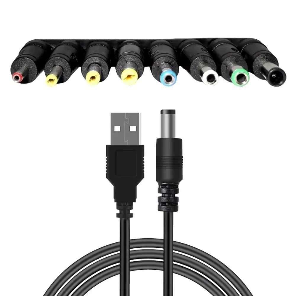 

5.5 * 2.1mm Jack Universal Power Cable DC Connector 5V Output USB To DC Cable 8 Tips Selectable Connector Tips