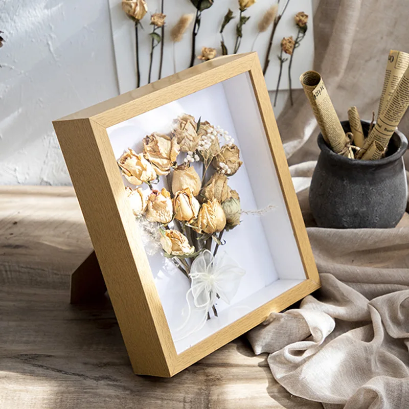 Thick and Three-dimensional Hollow Specimen Display Frame 6/7/10 Inches Dried Flower Wooden Photo Frame Display Stand