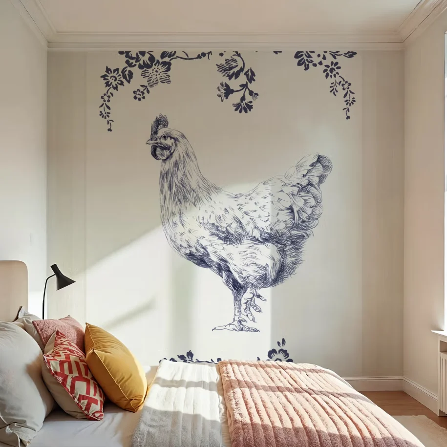 Customized Size Mural Cartoon Hand drawn Animal Countryside Rooster Beach Seagull Steed Decoration Painting 3d wallpaper